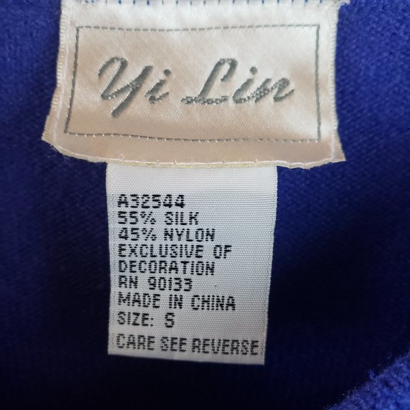 Yi Lin Womens Floral Pullover Sweater Silk Blue - Picture 6 of 6